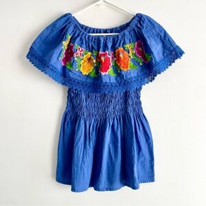 Blue Floral Embroidered Women's Blouse